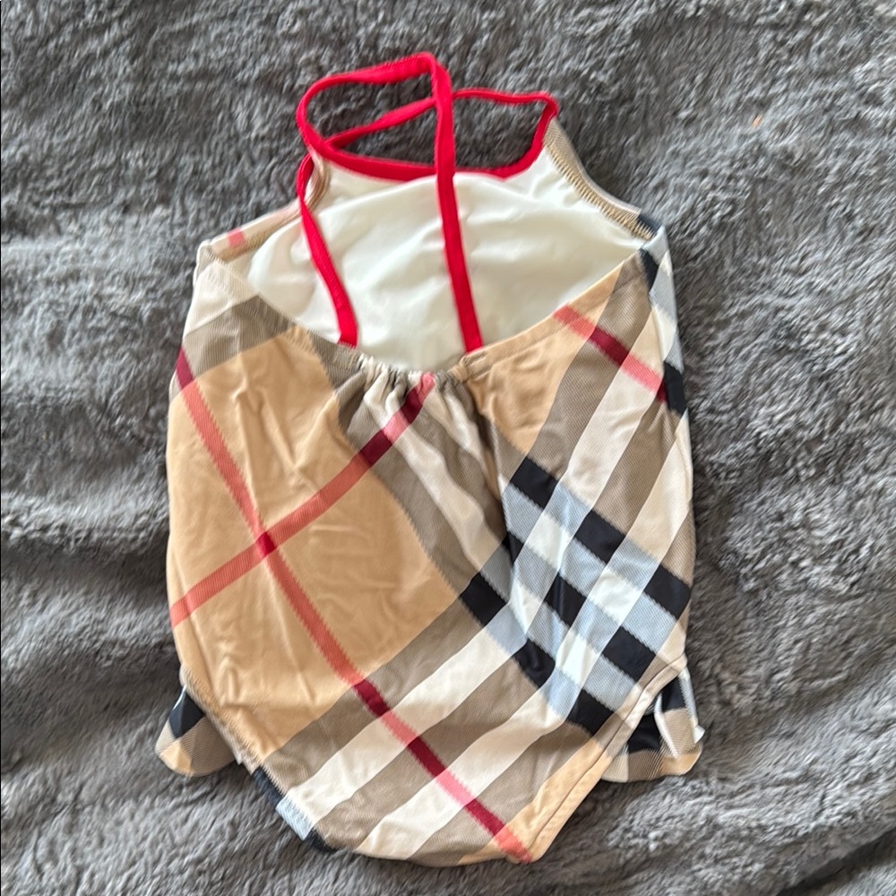 Burberry Plaid Swimsuit with Red Straps